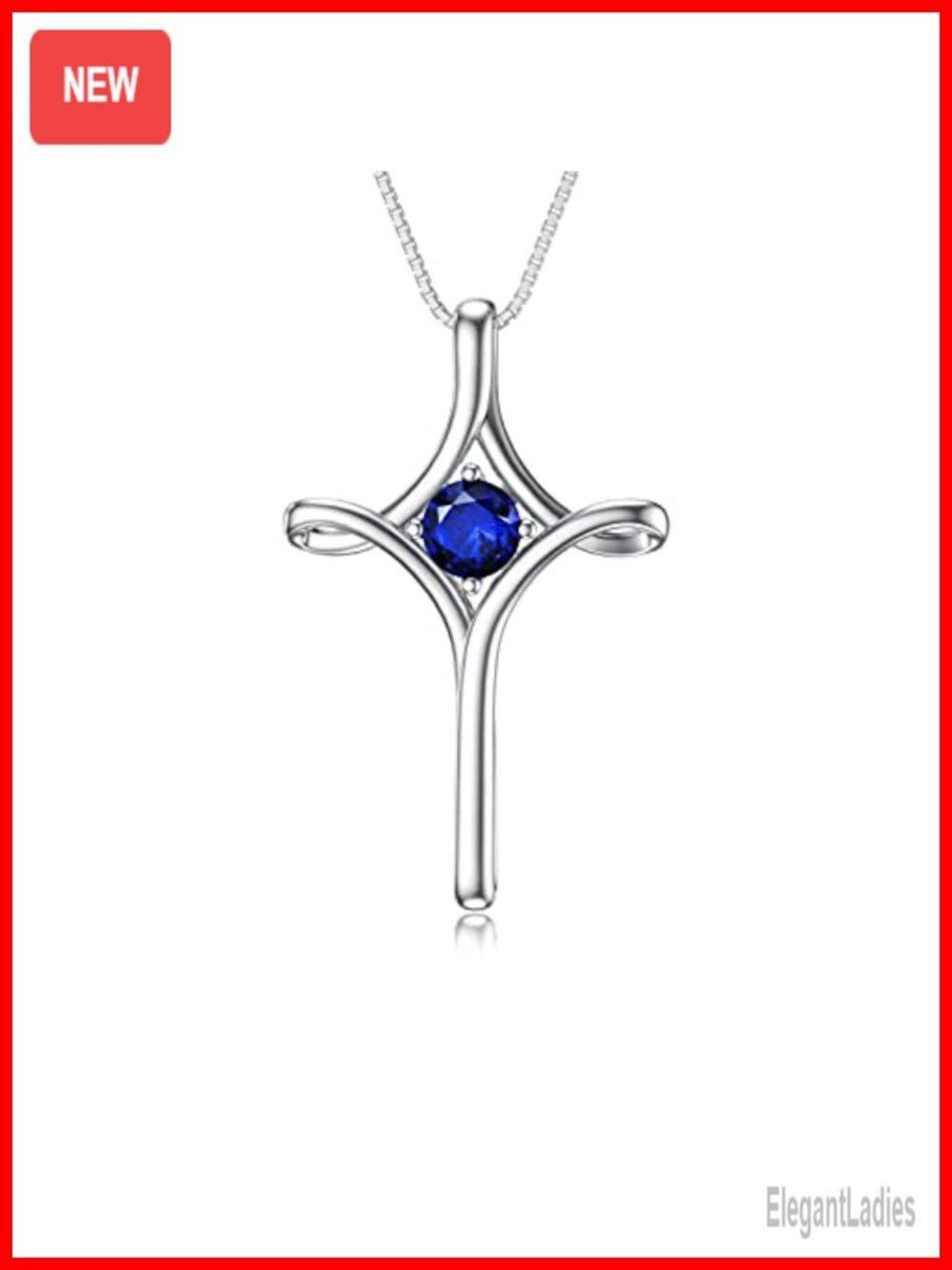 Sterling Silver Cross Necklace Sapphire Birthstone Pendant